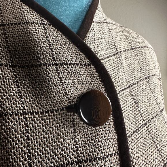 Katherine Kelly Women 14 coat Blazer One top button Beige Brown Wool Cotton - Picture 4 of 16